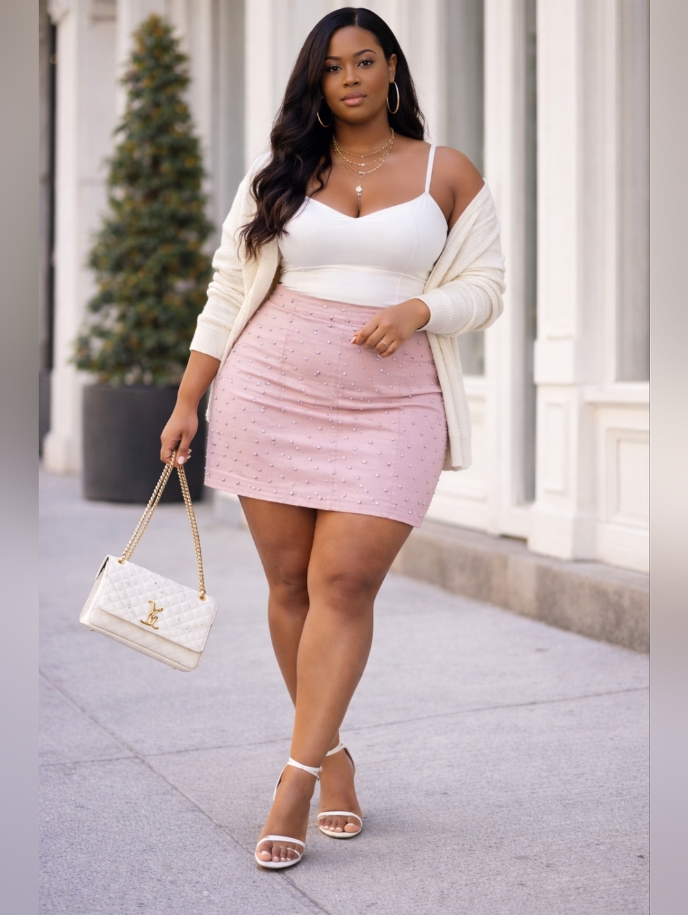 Forever 21+ Blush Pink Studded Mini Skirt NWT  Chic Silver Studs